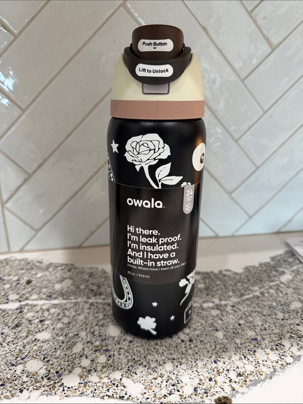 Western Owala Insulated Water Bottle with Built-In Straw - Black & Cream
